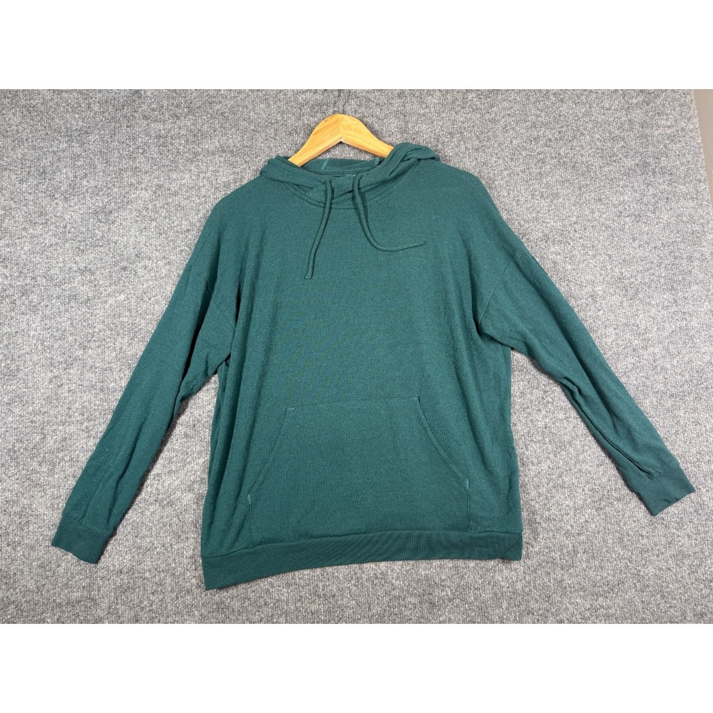 Alo Yoga Soho Pullover Hoodie Womens XS Teal Green Patch Logo Long Sleeve Winter